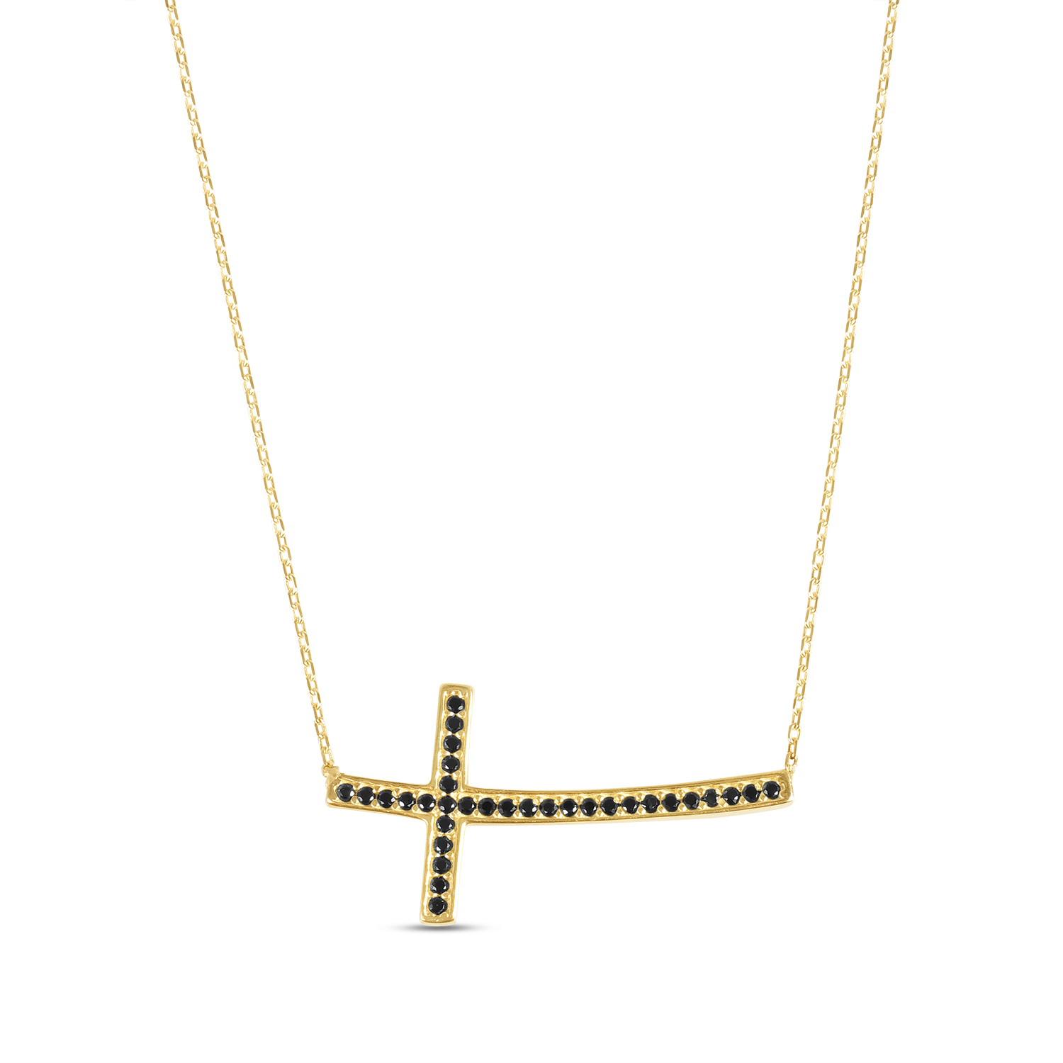 Colier aur 14k cu pandantiv cruce si pietre Zirconia negre Midnight Faith
