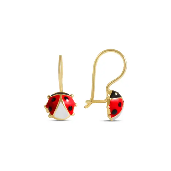 Cercei aur 14K cu email model gargarita Lucky Ladybird
