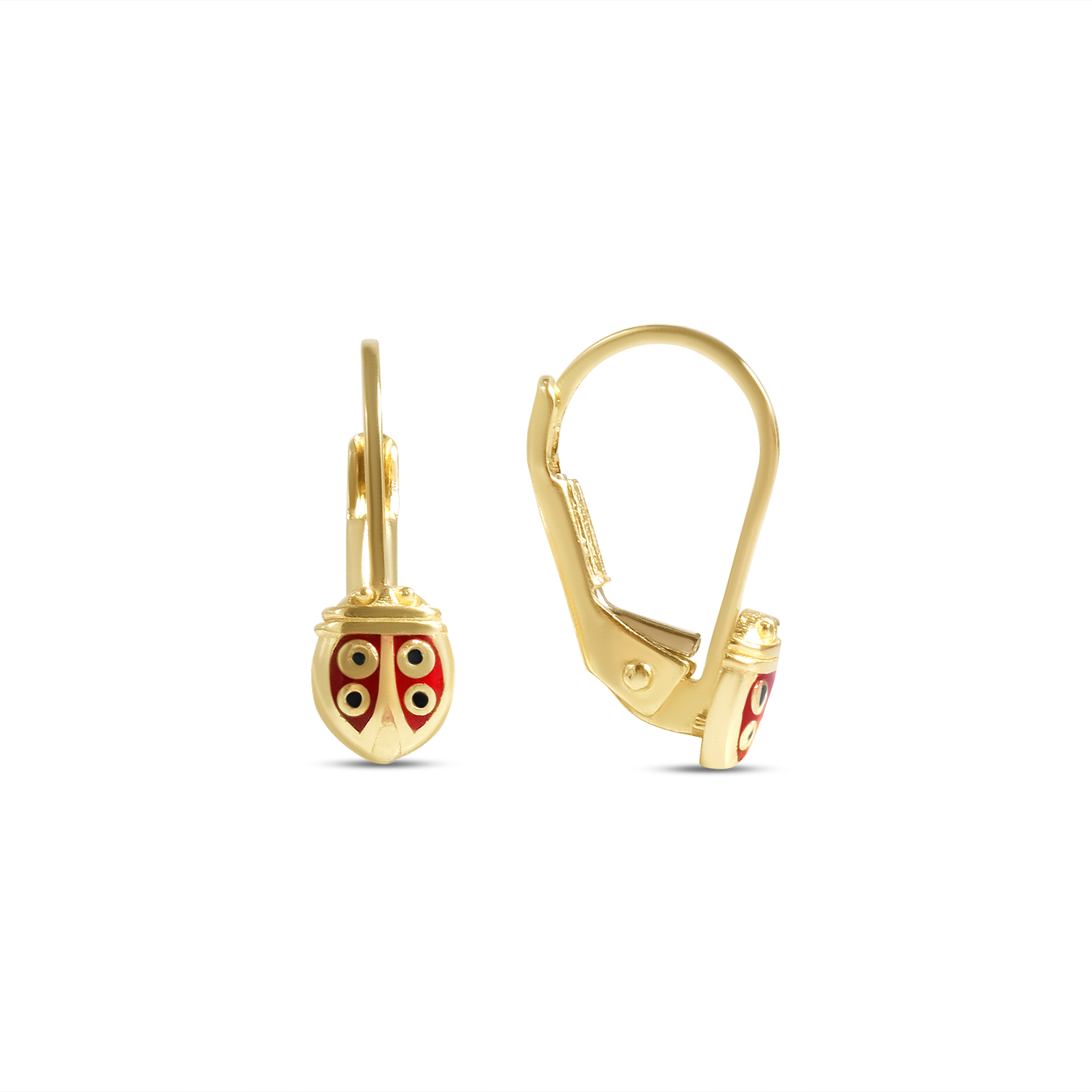 Cercei aur 14K model gargarita cu email Lucky Ladybug