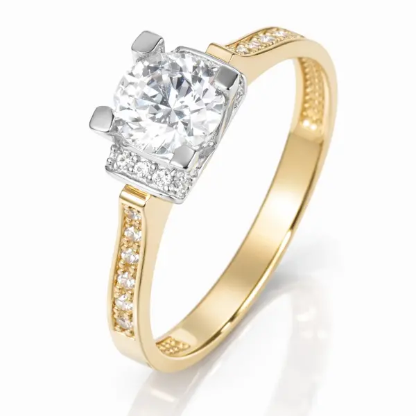 Inel aur 14K cu pietre Zirconia pavate si piatra Zirconia centrala Stellar Grace