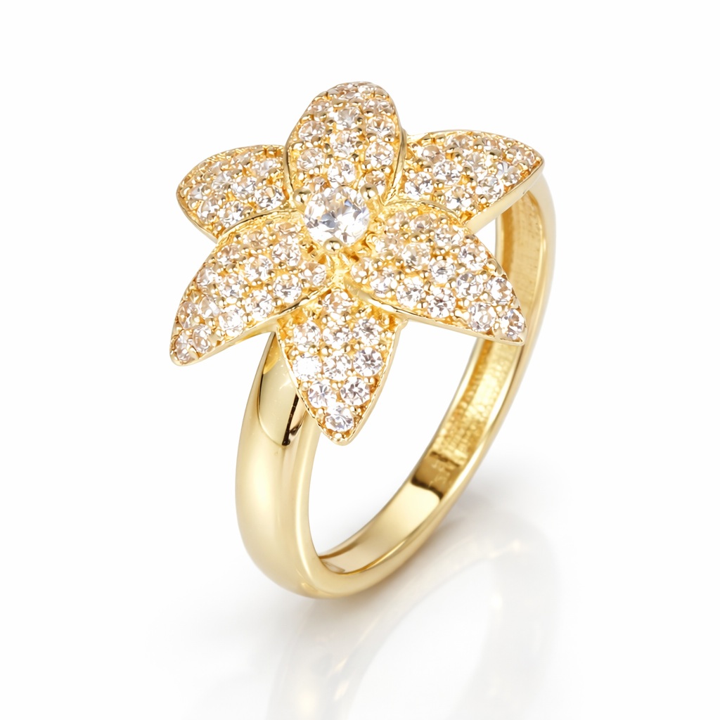 Inel aur 14K cu model floare si pietre Zirconia Floral Radiance