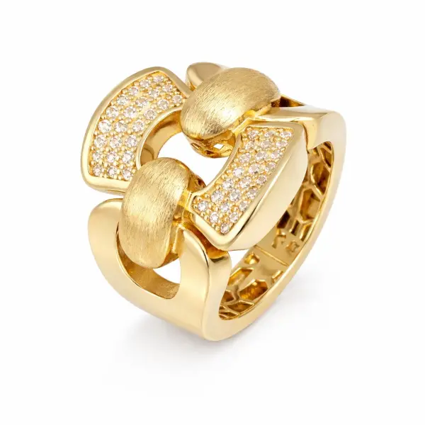 Inel aur 14K cu zale mari si pietre Zirconia Bold Chain Glow