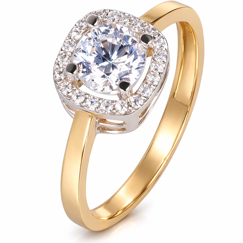 Inel aur 14K cu piatra Zirconia mare si halo de pietre Zirconia Royal Halo Shine