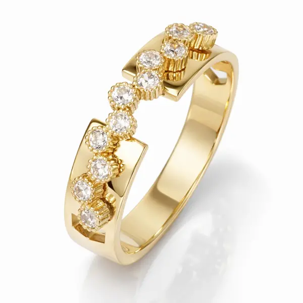 Inel aur 14K cu design intrerupt si puncte de pietre Zirconia Starlight Rhythm