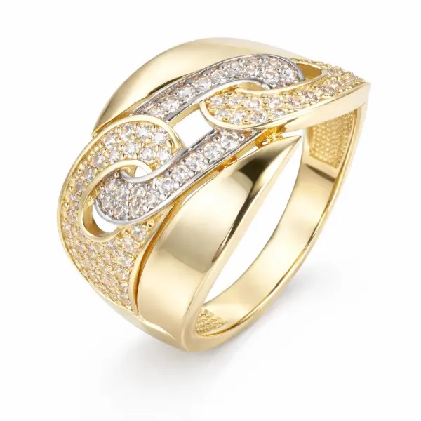 Inel aur 14K cu zale diagonale din pietre Zirconia Diagonal Spark Chain