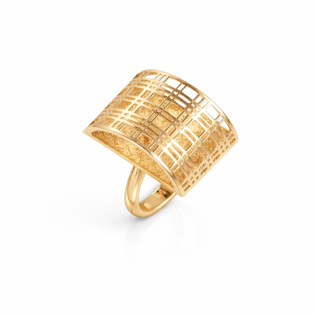 Inel aur 14K cu design perforat Imperial Grid