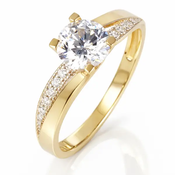 Inel aur 14K cu pietre Zirconia pavate si piatra centrala Zirconia Dual Radiance Solitaire