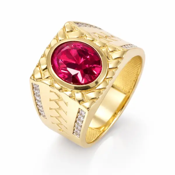 Inel aur 14K cu pietre Zirconia pavate si piatra ovala rosie Zirconia Crimson Legacy