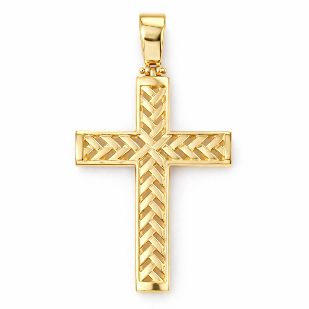 Pandantiv aur 14K model cruce perforata Sacred Geometry