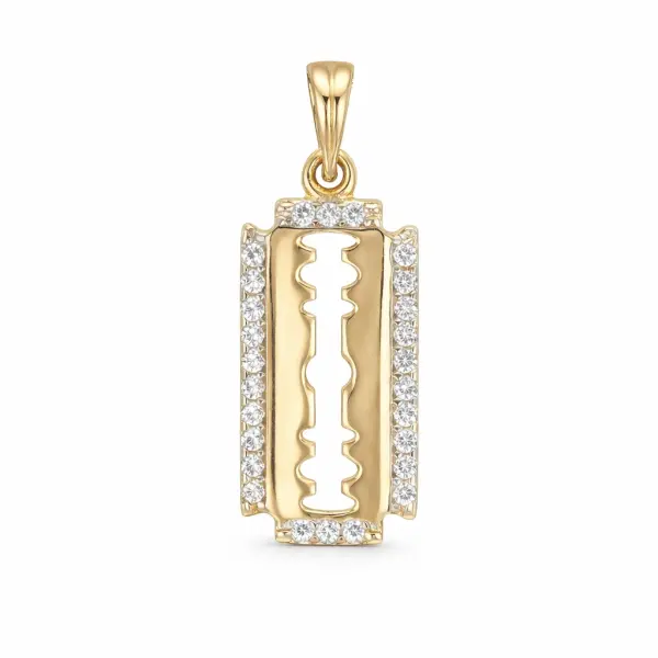 Pandantiv aur 14K in forma de lama de ras cu pietre Zirconia Blade Spark