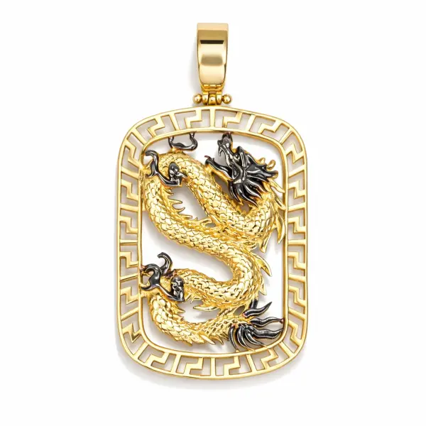 Pandantiv aur 14K cu dragon si margini perforate Imperial Dragon