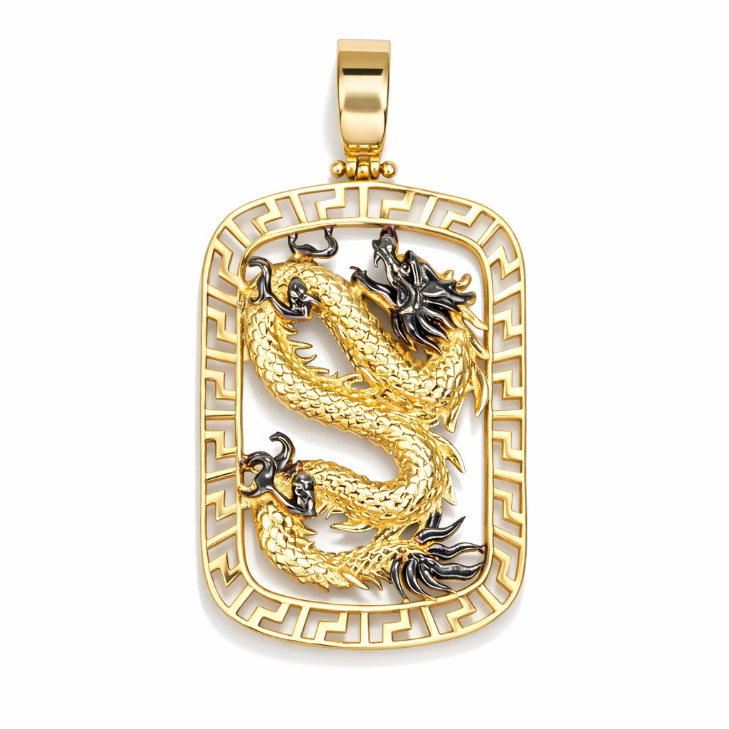 Pandantiv aur 14K cu dragon si margini perforate Imperial Dragon