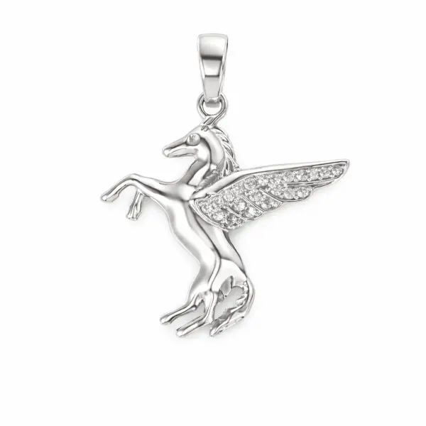 Pandantiv aur 14K in forma de cal cu pietre Zirconia Silver Gallop