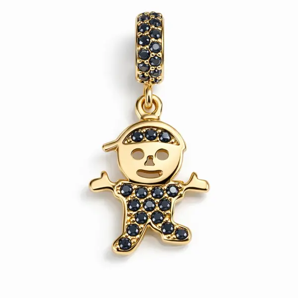 Charm aur 14k in forma de baietel cu pietre Zirconia negre Little Prince Noir