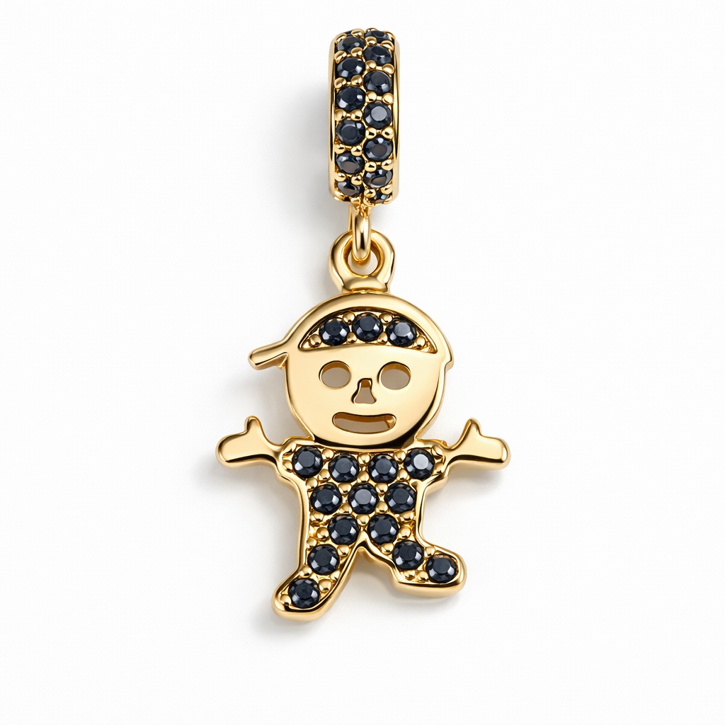 Charm aur 14k in forma de baietel cu pietre Zirconia negre Little Prince Noir