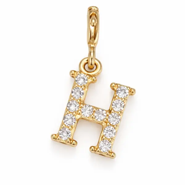 Charm aur 14k litera H cu pietre Zirconia Initial Glow