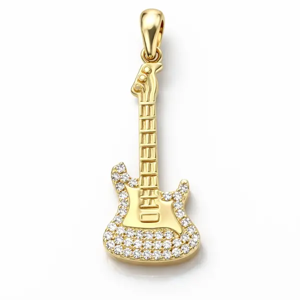 Pandantiv aur 14K in forma de chitara cu pietre Zirconia Golden Riff
