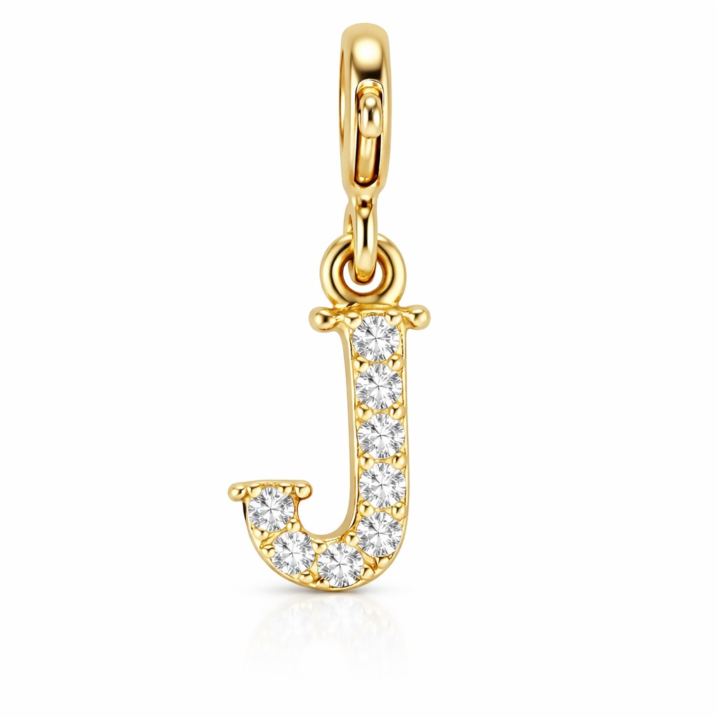 Charm aur 14k litera J pavat cu pietre Zirconia Initial Spark J