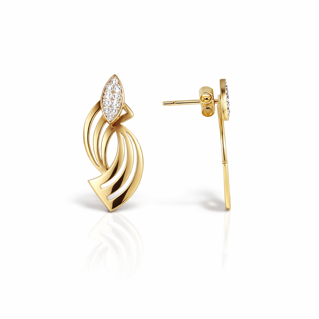 Cercei aur 14K design plat cu pietre Zirconia Sculpted Light
