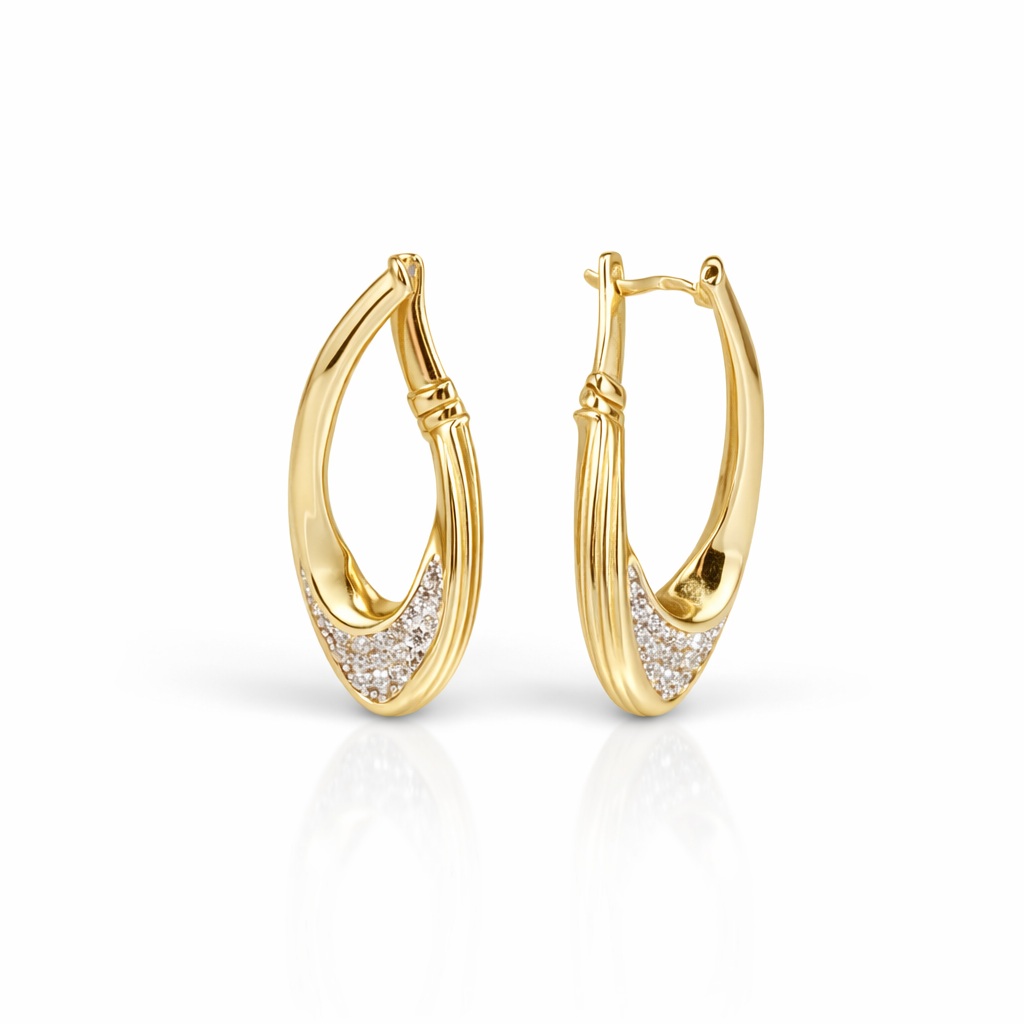 Cercei aur 14K cu design rasucit si pietre Zirconia Twisted Radiance