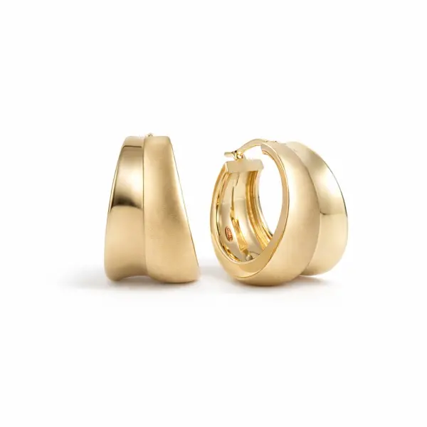 Cercei aur 14K rotunzi lati cu finisaj mat si lucios Dual Texture Glow