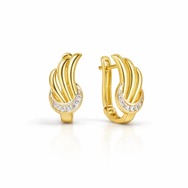 Cercei aur 14K cu semiluna, aripa si pietre Zirconia Moon Wing Glow