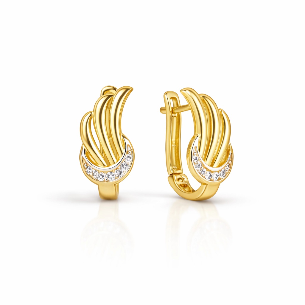 Cercei aur 14K cu semiluna, aripa si pietre Zirconia Moon Wing Glow