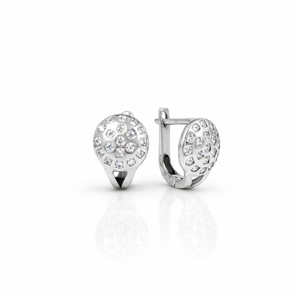 Cercei aur 14K rotunzi cu pietre Zirconia White Halo Glow