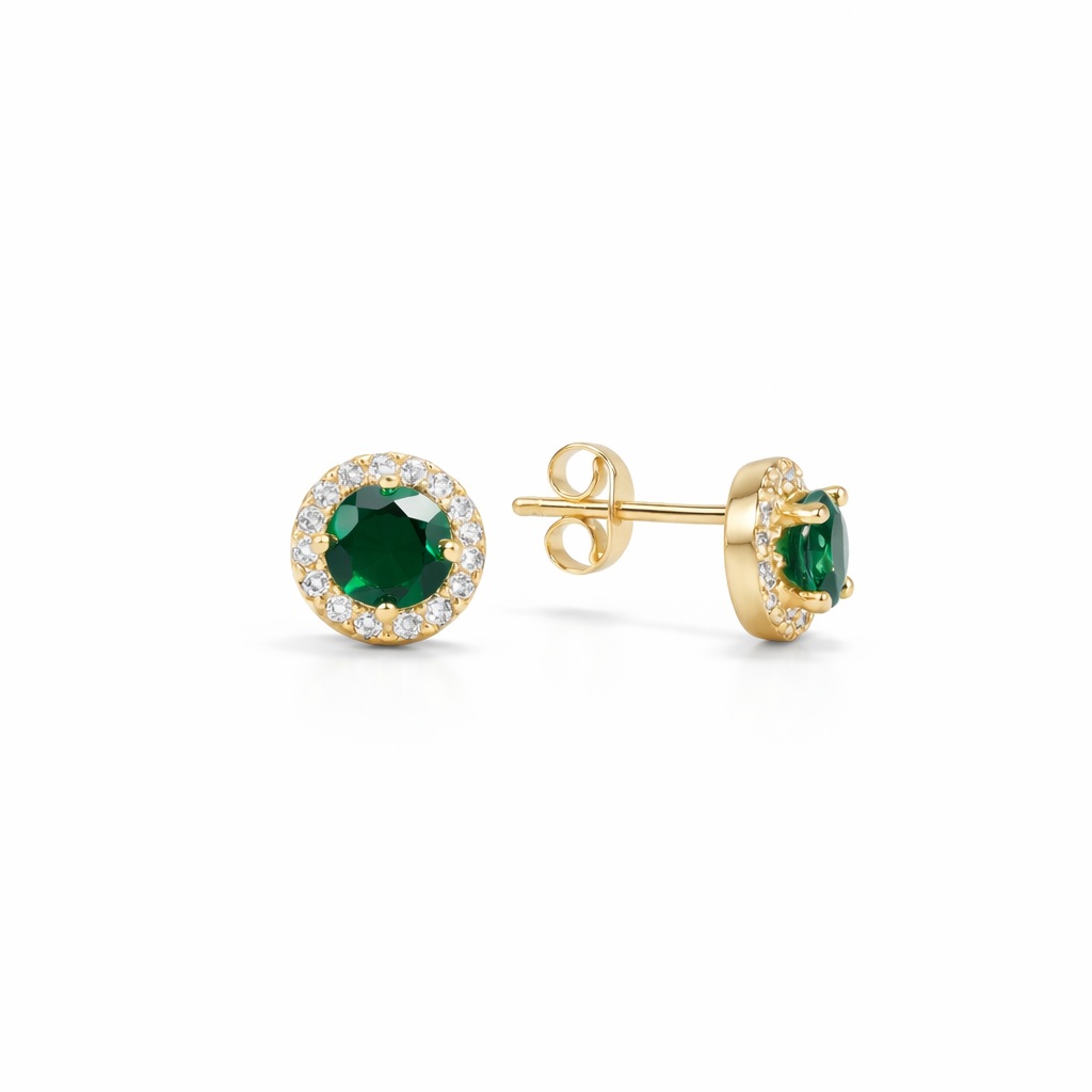 Cercei aur 14K cu Zirconia verde si halo stralucitor Emerald Halo Glow