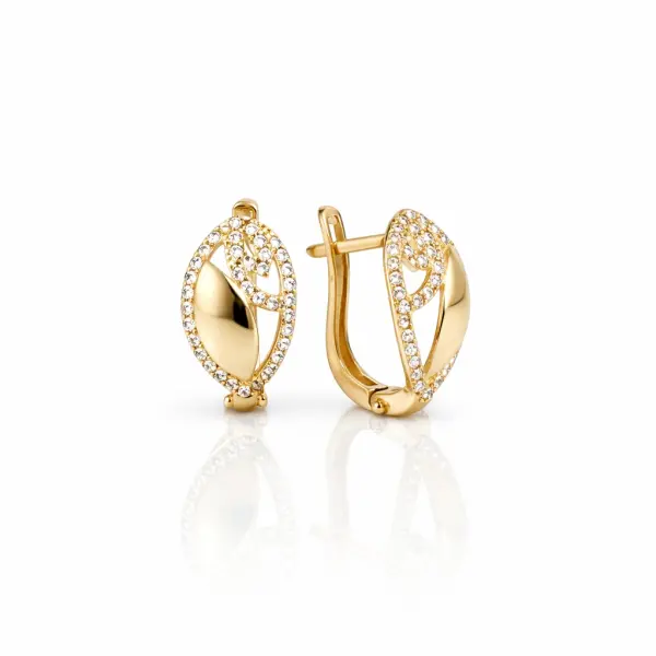 Cercei aur 14K scurti model oval cu pietre Zirconia Oval Radiance