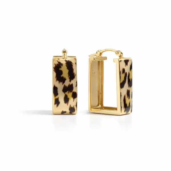 Cercei aur 14K dreptunghiulari cu print leopard Wild Chic Rectangle