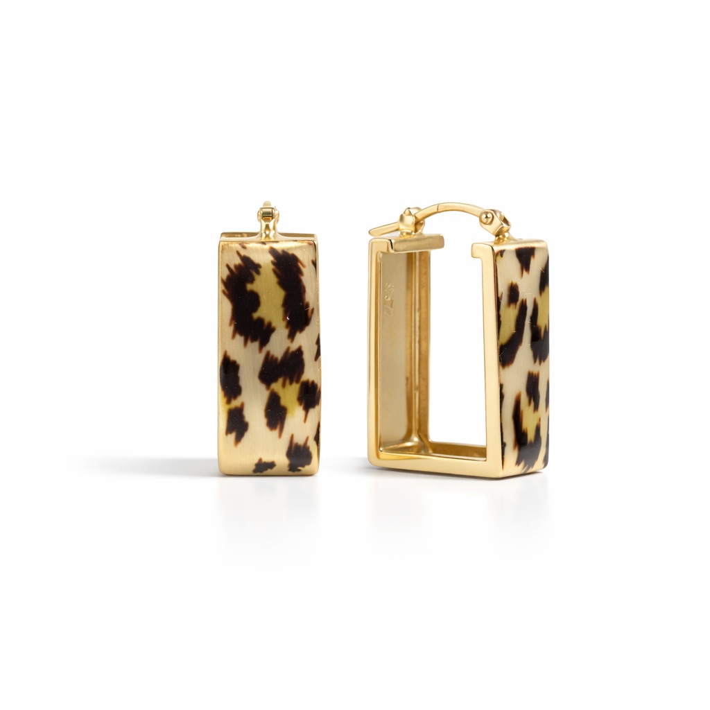 Cercei aur 14K dreptunghiulari cu print leopard Wild Chic Rectangle