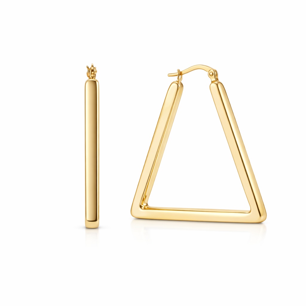 Cercei aur 14K in forma de triunghi cu finisaj lucios Golden Geometry