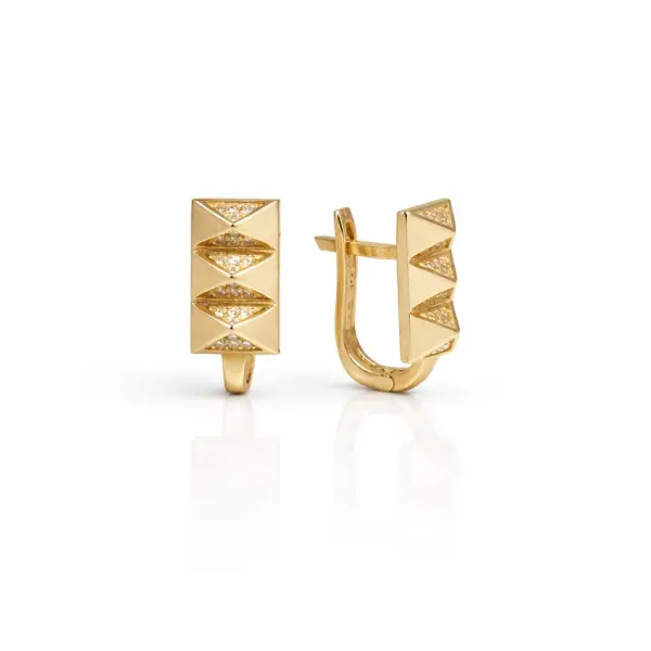 Cercei aur 14K dreptunghiulari cu taieturi in relief si pietre Zirconia Geometric Edge
