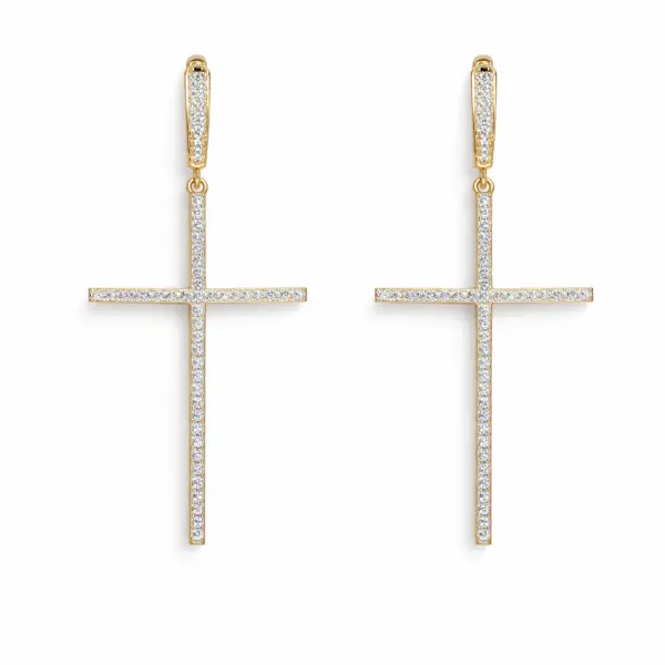 Cercei aur 14K in forma de cruce cu pietre Zirconia albe White Cross Radiance