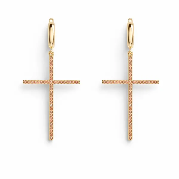 Cercei aur 14K model cruce cu pietre Zirconia portocalii Sunset Cross Glow