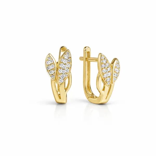 Cercei aur 14K model frunze cu pietre Zirconia Leaf Shine Glow