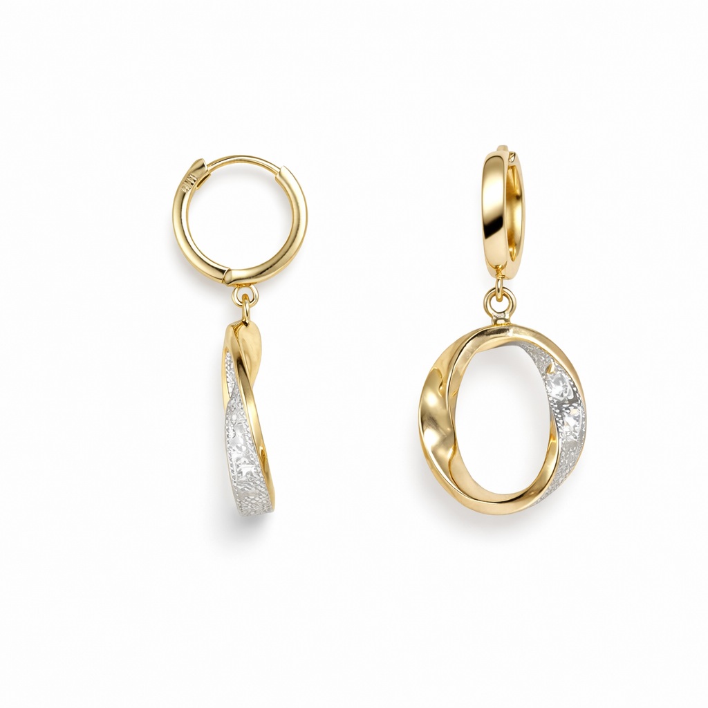 Cercei aur 14K model cerc impletit Twisted Circle Glow