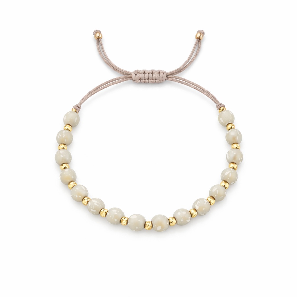 Bratara aur 14k cu snur gri, bile gri patate si bile din aur texturate Silver Mist Glow
