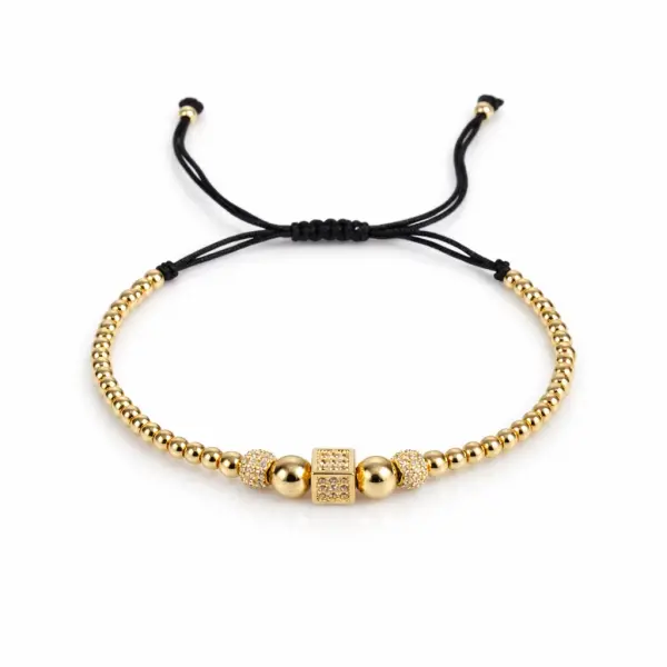 Bratara aur 14k cu snur, bile si patrat pavate cu pietre Zirconia Urban Spark Square