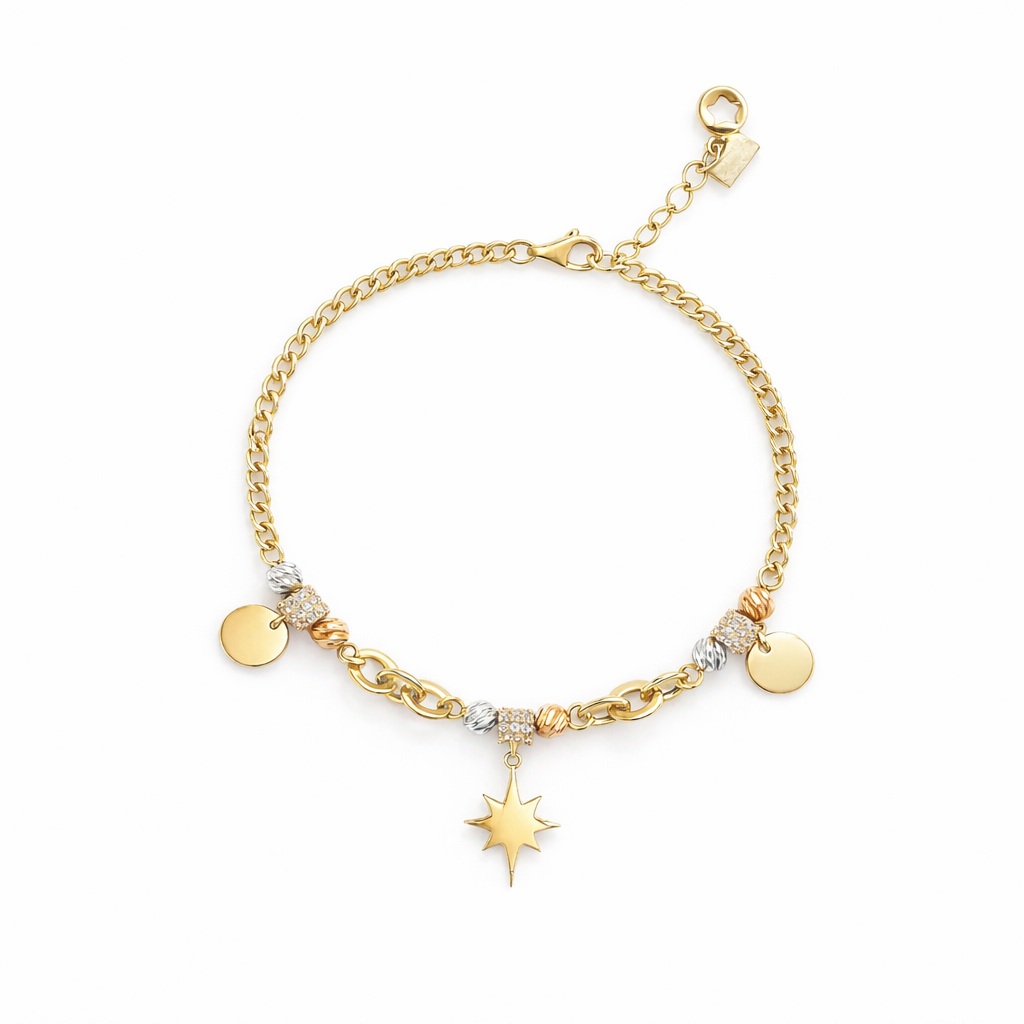 Bratara aur 14K cu pandantiv stea, banuti si pietre Zirconia Cosmic Glow