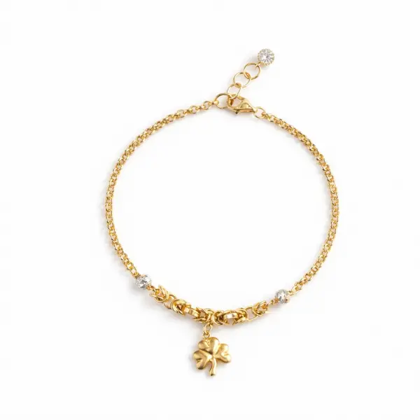 Bratara aur 14K cu zale rotunde trifoi si piatra Zirconia Clover Spark