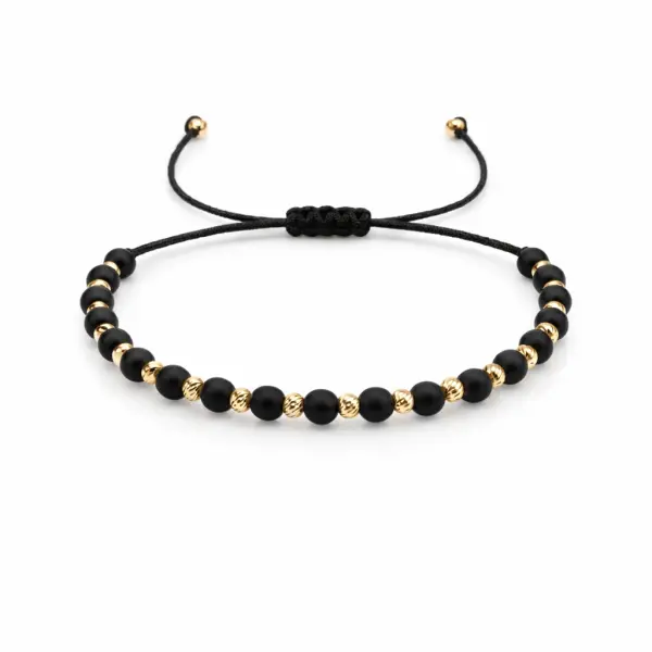Bratara aur 14k cu snur, bile negre si bile din aur texturate Black Gold Balance