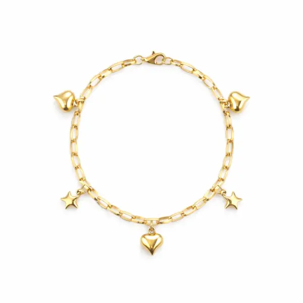 Bratara aur 14K cu pandantive stele si inimi Starlight Hearts Charm