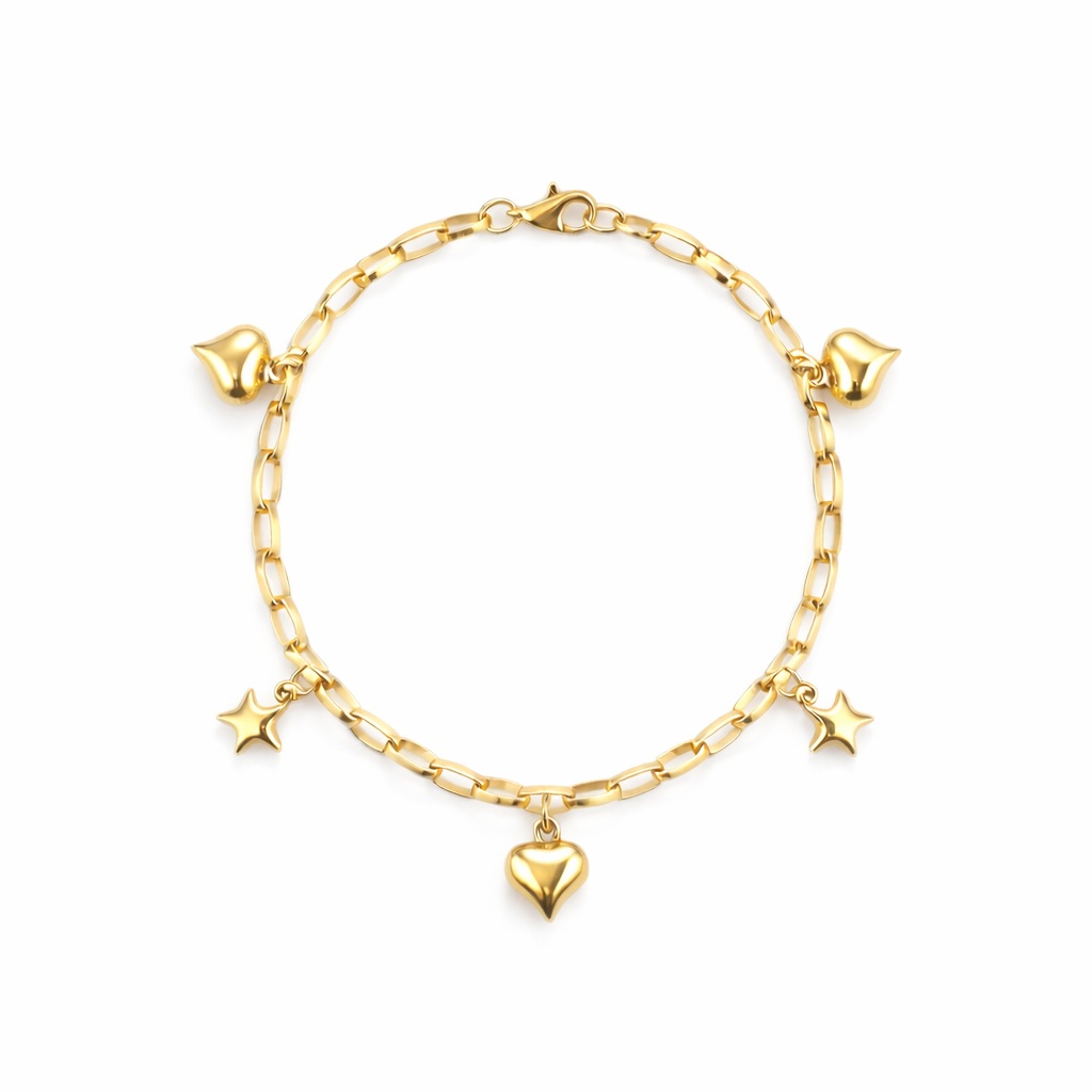 Bratara aur 14K cu pandantive stele si inimi Starlight Hearts Charm