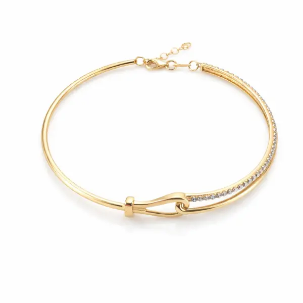 Bratara aur 14k fixa cu nod si linie din aur alb texturata Golden Knot Line