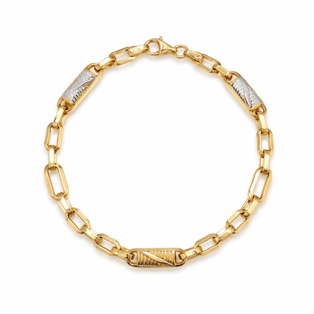 Bratara aur 14K cu zale hexagonale si zale late Hexa Power Link