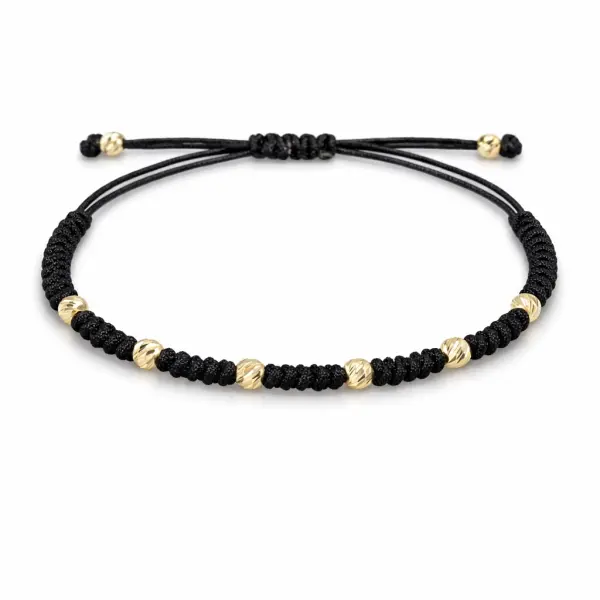 Bratara aur 14k cu snur negru si bile din aur Golden Sphere Balance