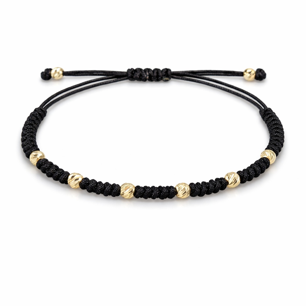 Bratara aur 14k cu snur negru si bile din aur Golden Sphere Balance