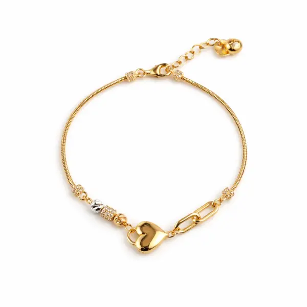 Bratara aur 14K tip fir cu bile, inima si pietre Zirconia Trinity Heart Glow